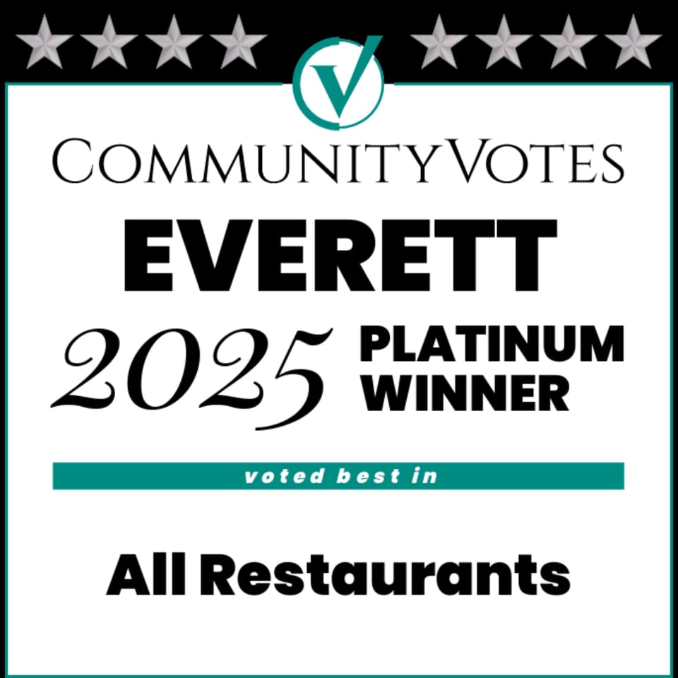 Community Votes Everett 2025 Platinum Winner badge, voted best in All Restaurants.