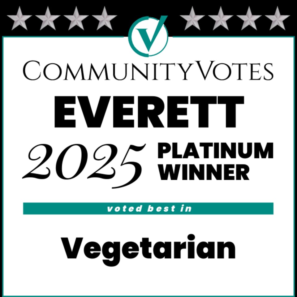 Community Votes Everett 2025 Platinum Winner badge, voted best in Vegetarian.