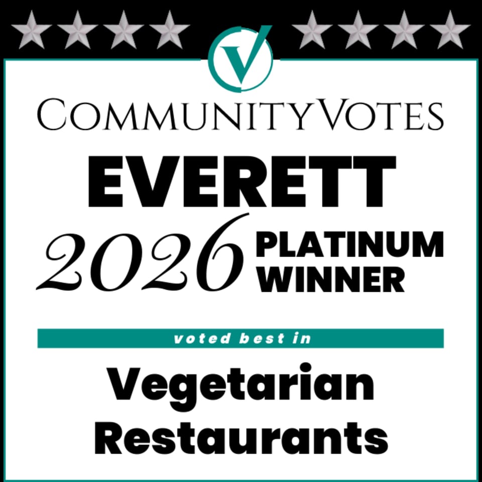 Community Votes Everett 2026 Platinum Winner badge for Best Vegetarian Restaurants.