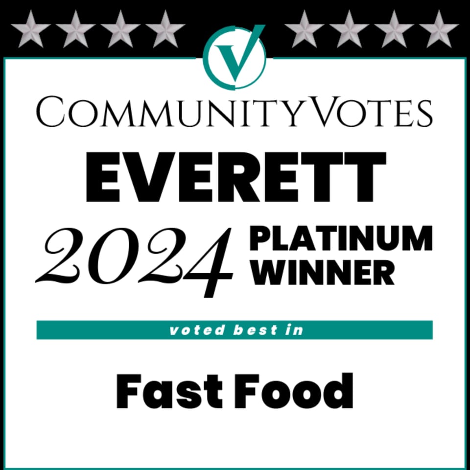 Community Votes Everett 2024 Platinum Winner for Fast Food award certificate.
