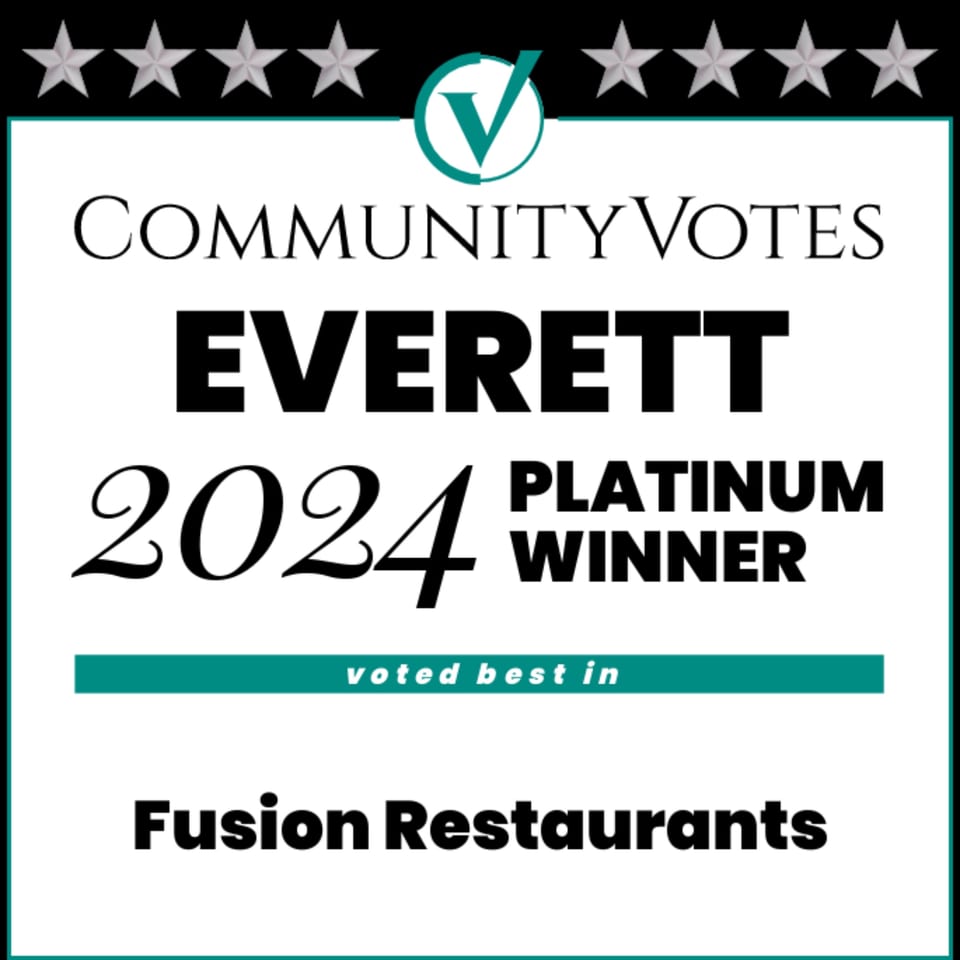 Community Votes Everett 2024 Platinum Winner for Fusion Restaurants award graphic.