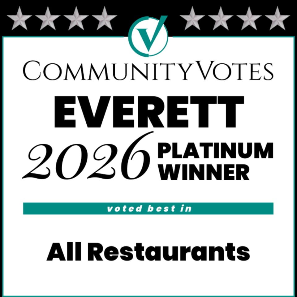 Community Votes Everett 2026 Platinum Winner for Best in All Restaurants award.