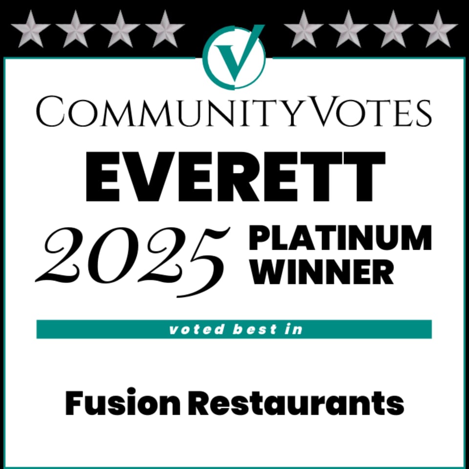 CommunityVotes Everett 2025 Platinum Winner badge for Fusion Restaurants.