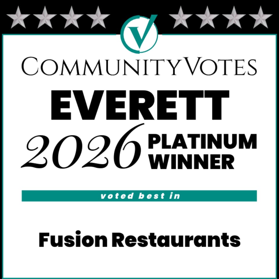 Community Votes Everett 2026 Platinum Winner award for best Fusion Restaurants.